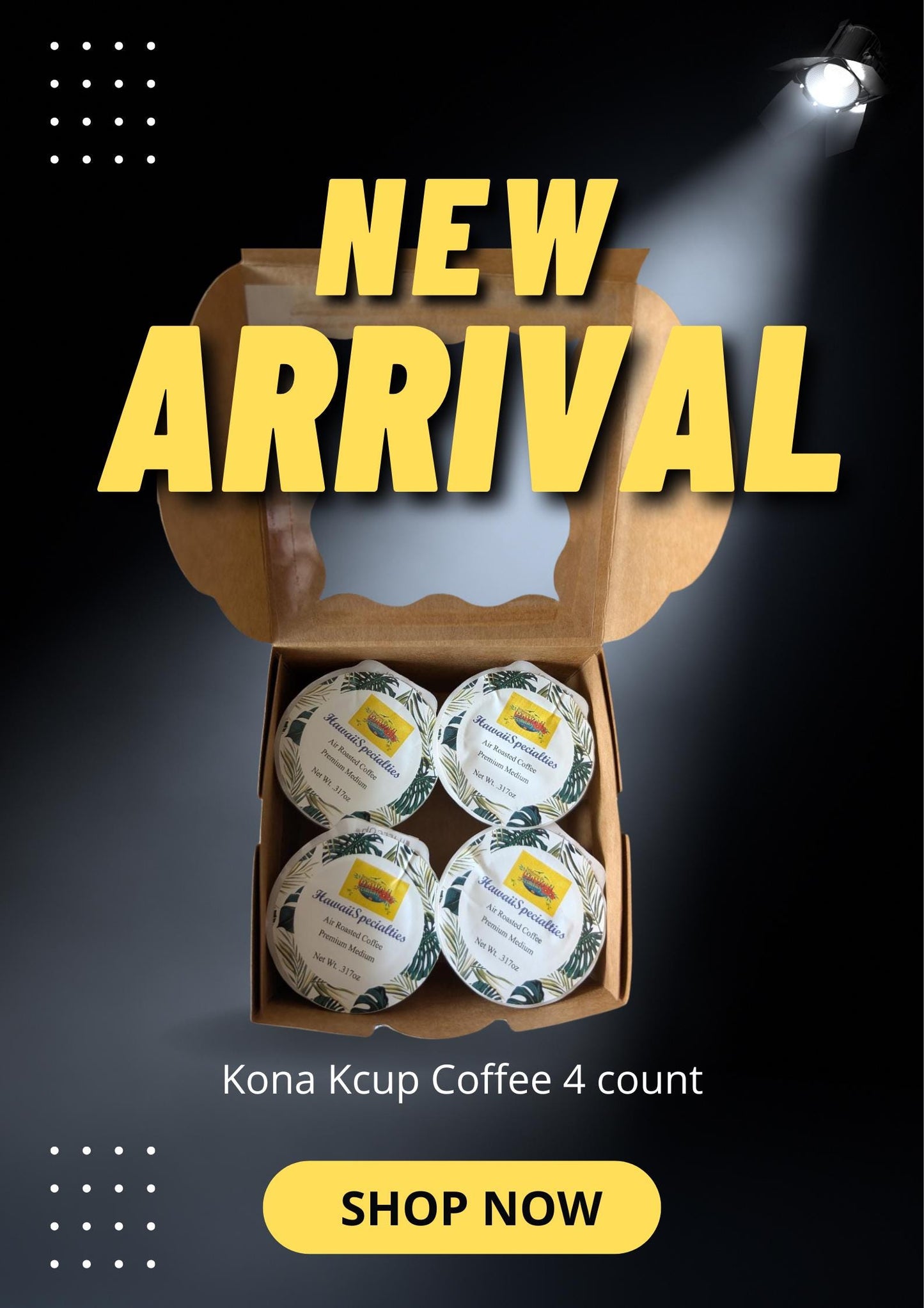 100% Kona Coffee K‑Cups – Medium Roast, 4 Count | Hawaiian Single‑Serve Pods by Hawaii Specialties