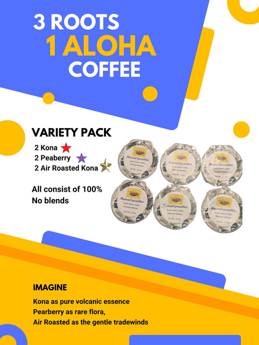Hawaiian Coffee Single‑Serve Sampler – Kona, Peaberry & Air‑Roasted