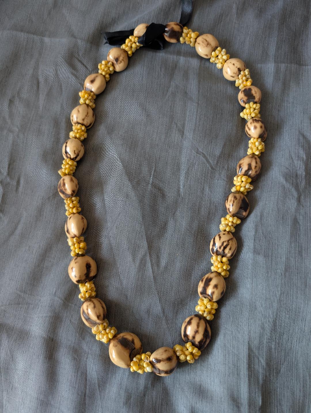Kukui Nut Lei Set – Royal Tiger & White Hawaiian Wedding, Anniversary, Milestones Leis
