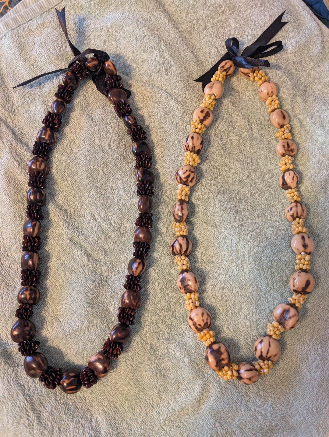 Kukui Nut Lei Set – Royal Tiger & White Hawaiian Wedding, Anniversary, Milestones Leis